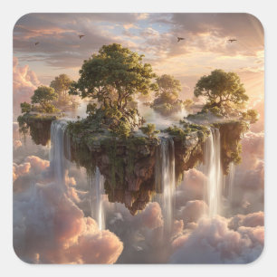 Surreal Floating Islands With Waterfalls Square Sticker
