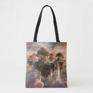Surreal Floating Islands With Waterfalls Tote Bag
