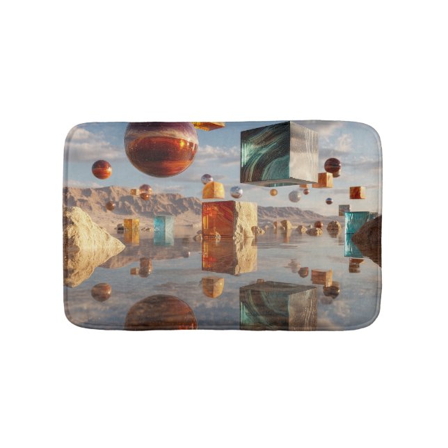 Surreal Floating Spheres And Cubes Bath Mat (Front)