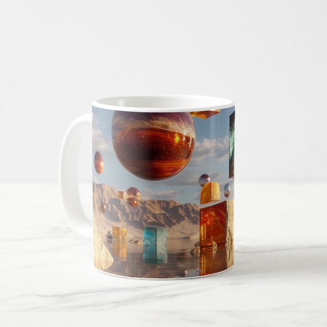 Surreal Floating Spheres And Cubes Coffee Mug (Front Left)