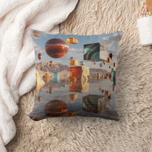 Surreal Floating Spheres And Cubes Cushion (Blanket)