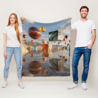 Surreal Floating Spheres And Cubes Fleece Blanket