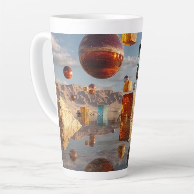 Surreal Floating Spheres And Cubes Latte Mug (Left Angle)