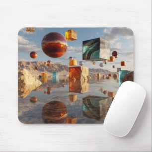 Surreal Floating Spheres And Cubes Mouse Pad