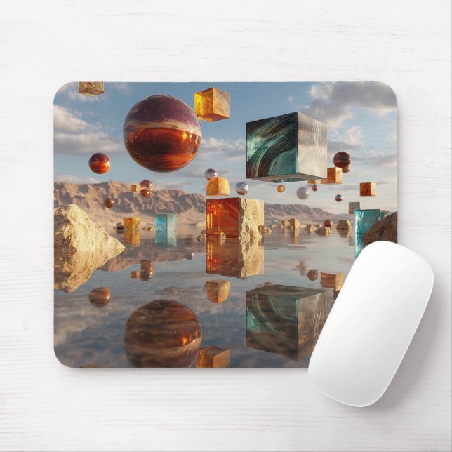 Surreal Floating Spheres And Cubes Mouse Pad (With Mouse)