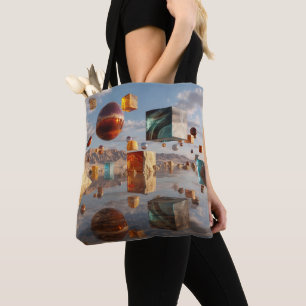 Surreal Floating Spheres And Cubes Tote Bag