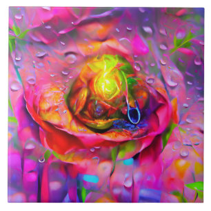 Surreal Floral Art Ceramic Tile