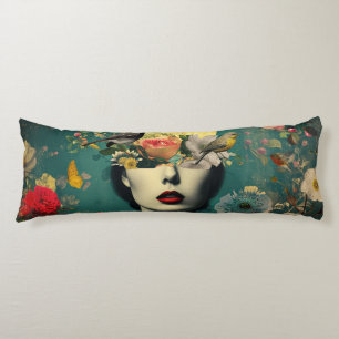 Surreal Floral Moon Portrait Body Cushion