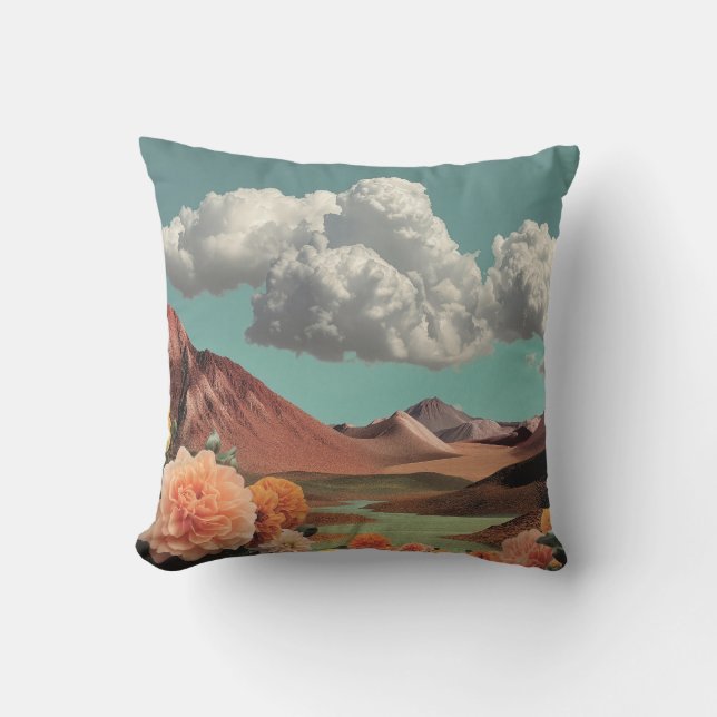 Surreal Floral Mountainscape With Dramatic Clouds Cushion (Front)