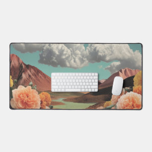 Surreal Floral Mountainscape With Dramatic Clouds Desk Mat