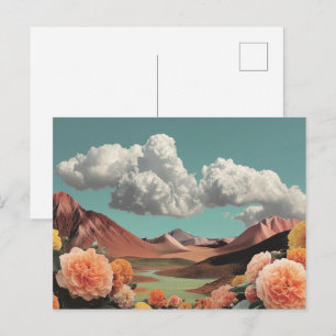 Surreal Floral Mountainscape With Dramatic Clouds Postcard