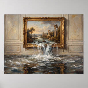 Surreal Framed Painting Waterfall Art Poster