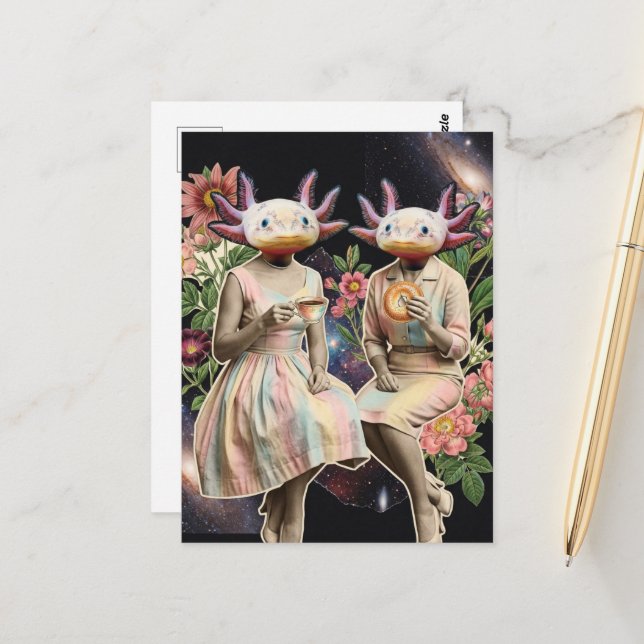 Surreal Funny pair of axolotl breakfast collage Postcard (Front/Back In Situ)