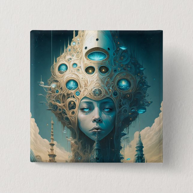 Surreal Futuristic Alien Woman Lanscape 15 Cm Square Badge (Front)