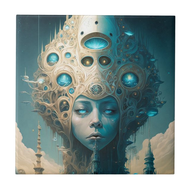 Surreal Futuristic Alien Woman Lanscape Ceramic Tile (Front)