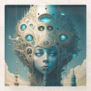 Surreal Futuristic Alien Woman Lanscape Glass Coaster