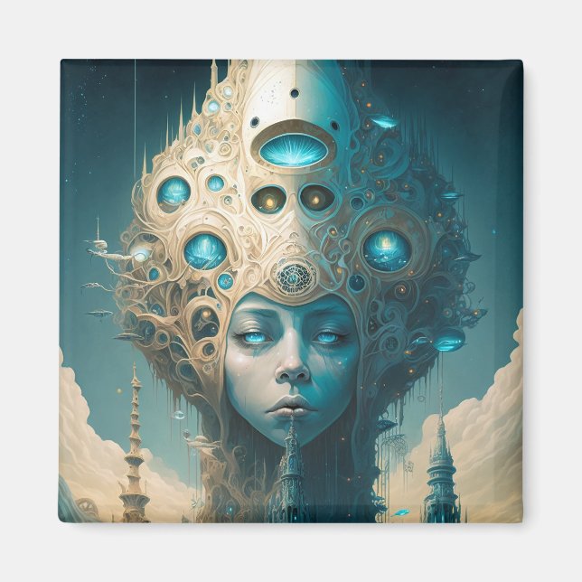 Surreal Futuristic Alien Woman Lanscape Magnet (Front)