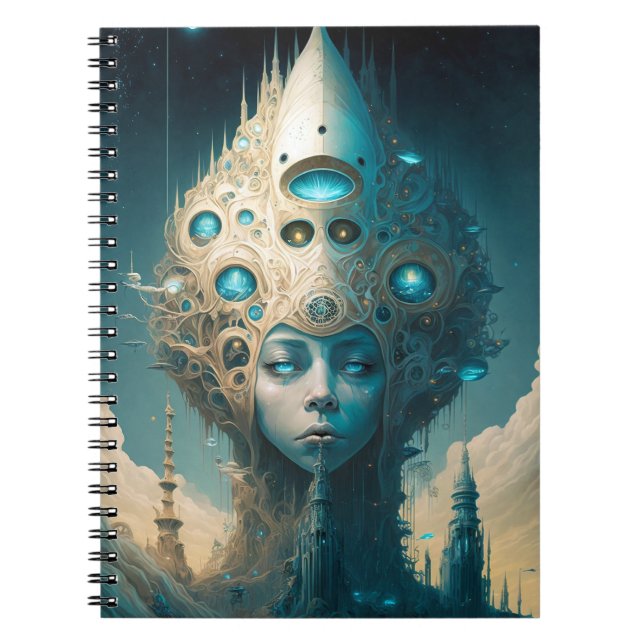 Surreal Futuristic Alien Woman Lanscape Notebook (Front)