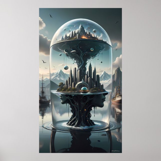 Surreal Futuristic City Under Glass Poster (Front)