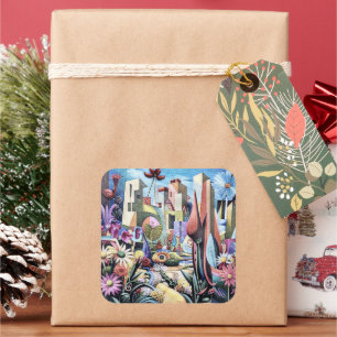 Surreal Garden - Floral Illustration design 1 Square Sticker