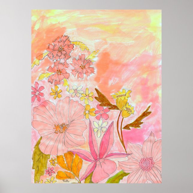 Surreal Garden Floral Pastel Ink Art Artist Print (Front)