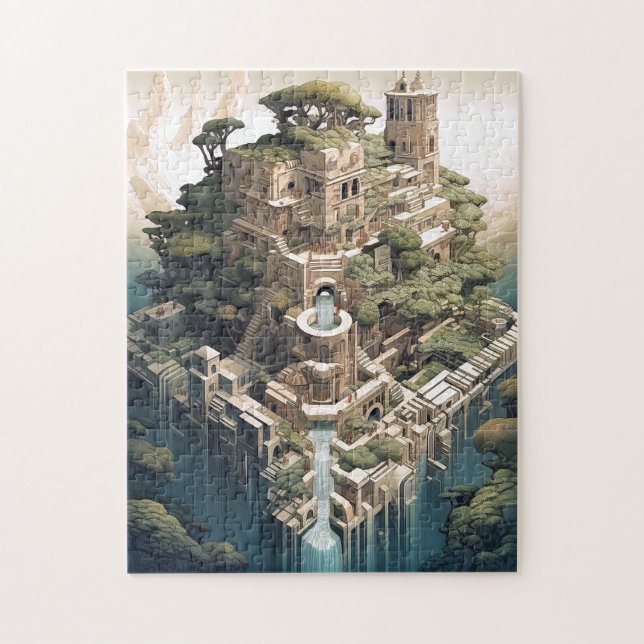 Surreal Geometric City Landscape Fantasy Art Jigsaw Puzzle (Vertical)