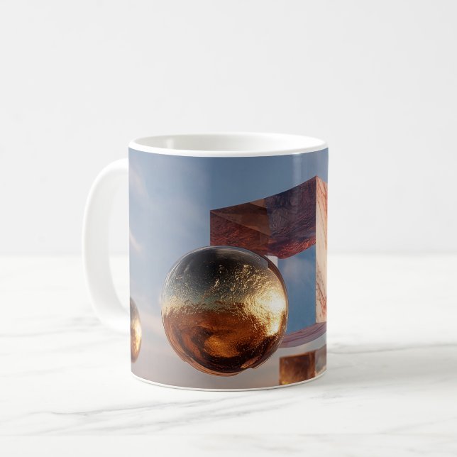 Surreal Geometric Composition With Golden Spheres Coffee Mug (Front Left)