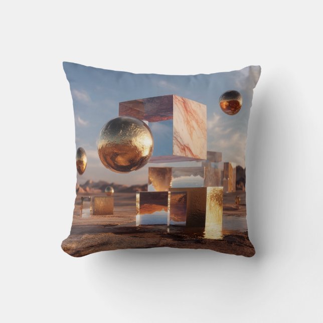 Surreal Geometric Composition With Golden Spheres Cushion (Front)