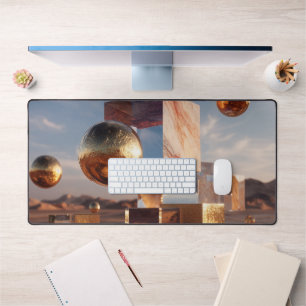 Surreal Geometric Composition With Golden Spheres Desk Mat