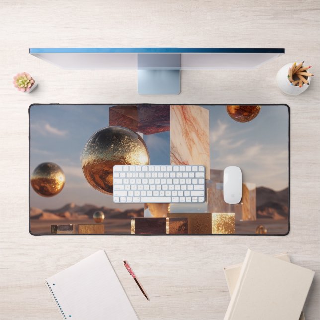 Surreal Geometric Composition With Golden Spheres Desk Mat (Office 1)