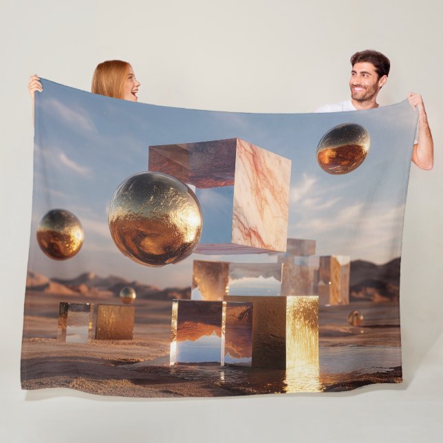 Surreal Geometric Composition With Golden Spheres Fleece Blanket (In Situ)