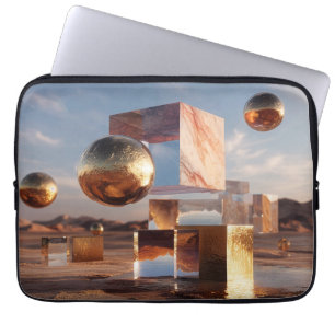 Surreal Geometric Composition With Golden Spheres Laptop Sleeve