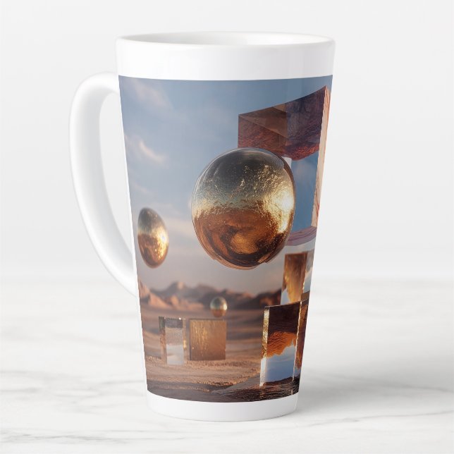Surreal Geometric Composition With Golden Spheres Latte Mug (Left Angle)