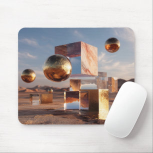 Surreal Geometric Composition With Golden Spheres Mouse Pad