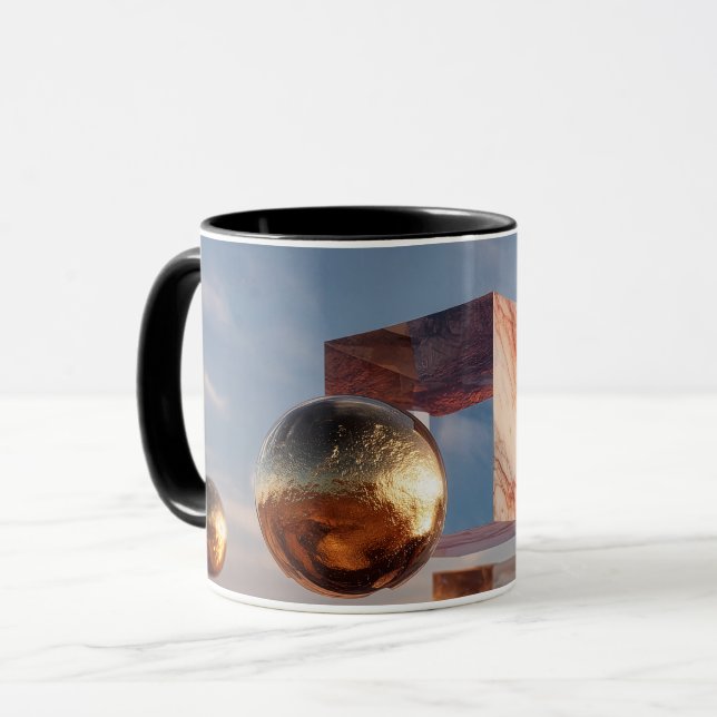 Surreal Geometric Composition With Golden Spheres Mug (Front Left)