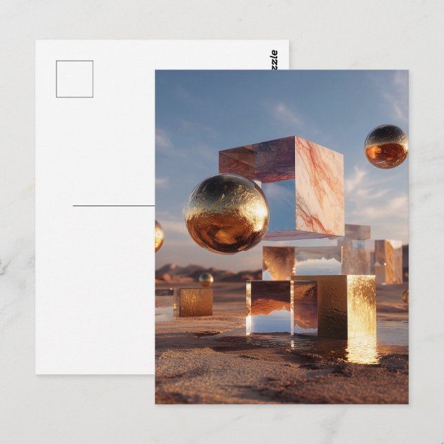 Surreal Geometric Composition With Golden Spheres Postcard (Front/Back)