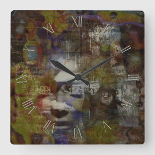 Surreal ghost mask square wall clock