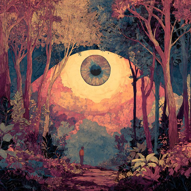 Surreal Giant Eye Watching Forest Twilight Wall Ar Square Sticker (Creator Uploaded)