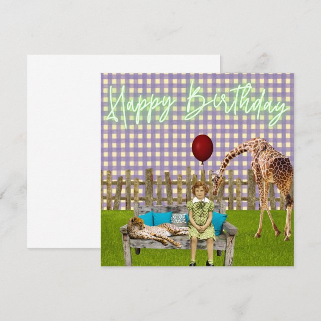 Surreal Girl and Zoo Animals Funky Birthday (Front/Back)