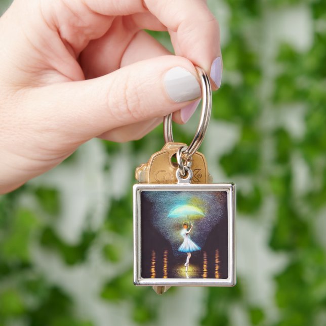 Surreal Girl Dancing in the Rain Key Ring (Hand)