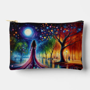 Surreal girl fantasy moonlight park rainbow trees accessory pouch