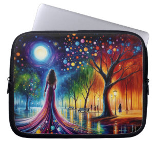 Surreal girl fantasy moonlight park rainbow trees laptop sleeve