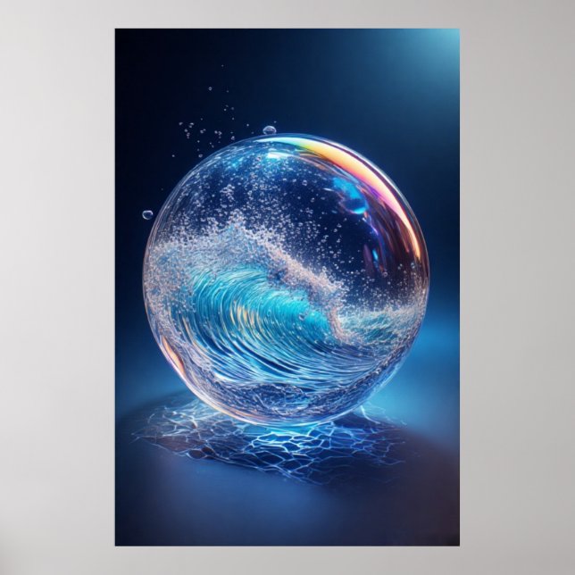 Surreal Glass Sphere with Dynamic Water Waves Poster (Front)
