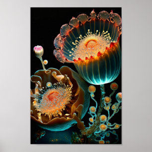 Surreal glowing floral display poster