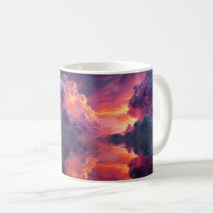 Surreal Glowing Sunset Clouds Reflected In Water Coffee Mug