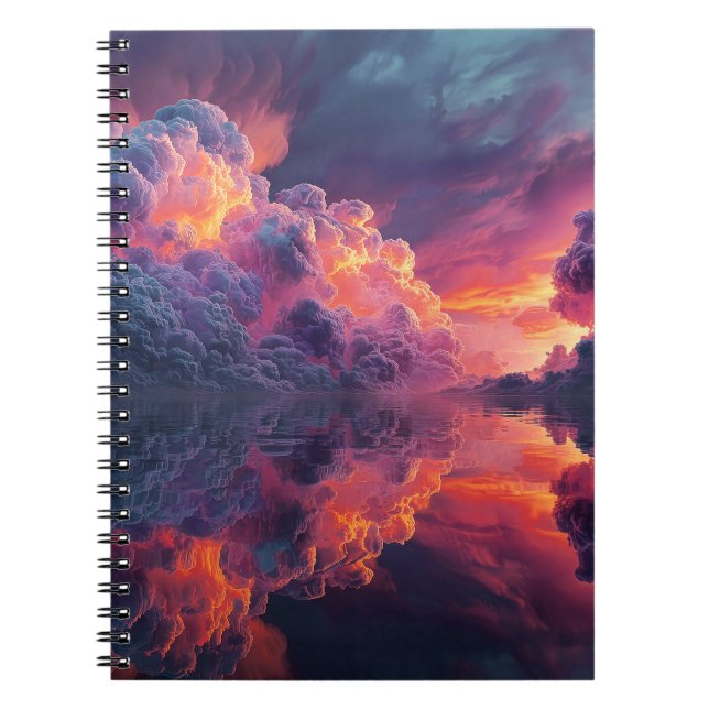 Surreal Glowing Sunset Clouds Reflected In Water Notebook (Front)