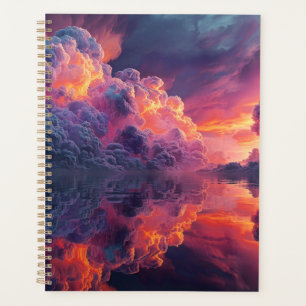 Surreal Glowing Sunset Clouds Reflected In Water Planner