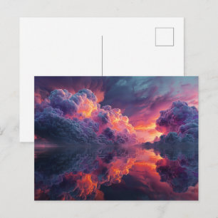 Surreal Glowing Sunset Clouds Reflected In Water Postcard
