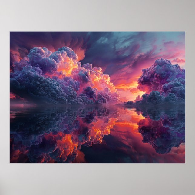 Surreal Glowing Sunset Clouds Reflected In Water Poster (Front)