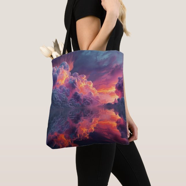 Surreal Glowing Sunset Clouds Reflected In Water Tote Bag (Close Up)